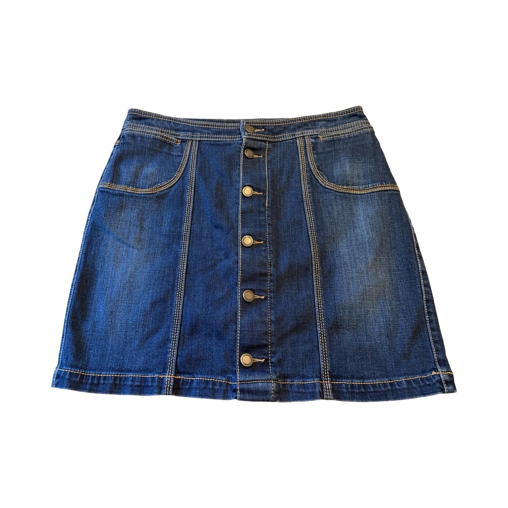 Christopher &‎ Banks Dark Wash Denim Button Front Mini Skort Size 12 Stretch